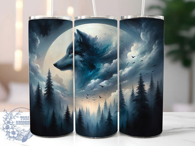 Moonlit Wild Wolf Tumbler, Moon Wolf Tumbler, Wild Animal 20oz Wrap, Sublimation Design, Rustic Gift Idea, Stylish Wolf Wrap, Nature Moon Tumbler Sublimation ToriDesigns 
