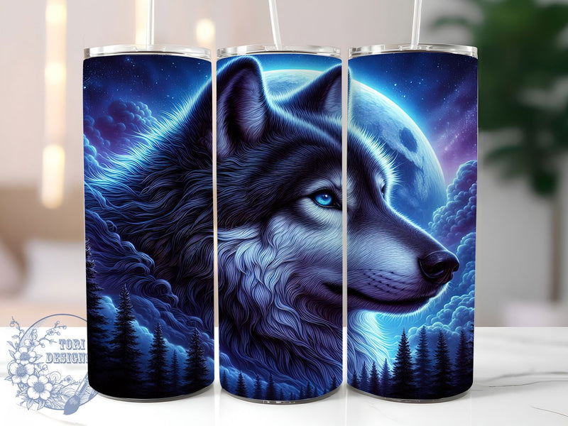 Moonlit Wild Wolf Tumbler, Moon Wolf Tumbler, Wild Animal 20oz Wrap, Sublimation Design, Rustic Gift Idea, Stylish Wolf Wrap, Nature Moon Tumbler Sublimation ToriDesigns 