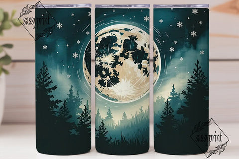 Moonlit Winter Forest 20oz Tumbler Wrap Sublimation sassyprint 