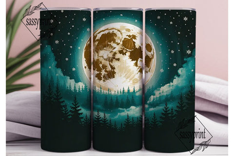 Moonlit Winter Forest 20oz Tumbler Wrap Sublimation sassyprint 