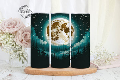Moonlit Winter Forest 20oz Tumbler Wrap Sublimation sassyprint 