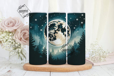 Moonlit Winter Forest 20oz Tumbler Wrap Sublimation sassyprint 
