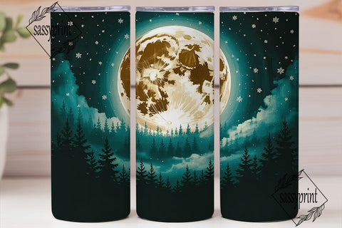 Moonlit Winter Forest 20oz Tumbler Wrap Sublimation sassyprint 