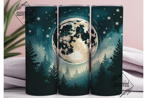 Moonlit Winter Forest 20oz Tumbler Wrap Sublimation sassyprint 