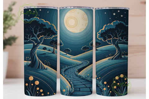 Moonlit Winter Path 20oz Tumbler Wrap Sublimation PixelChick 