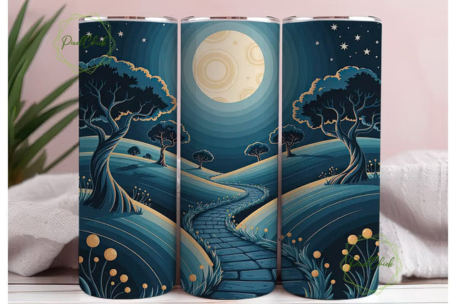 Moonlit Winter Path 20oz Tumbler Wrap Sublimation PixelChick 