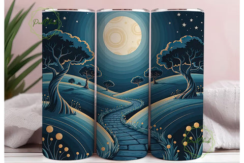 Moonlit Winter Path 20oz Tumbler Wrap Sublimation PixelChick 