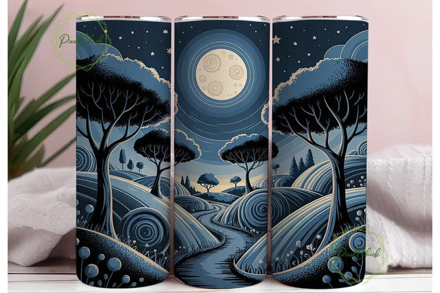 Moonlit Winter Path 20oz Tumbler Wrap Sublimation PixelChick 
