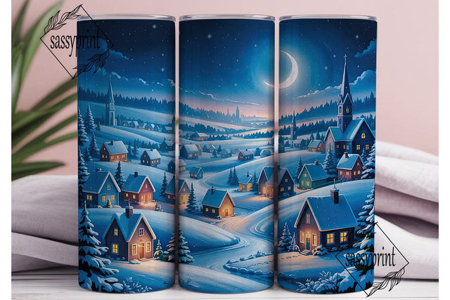Moonlit Winter Village Night Tumbler Sublimation sassyprint 