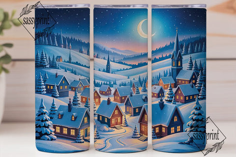 Moonlit Winter Village Night Tumbler Sublimation sassyprint 