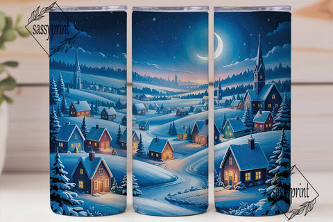 Moonlit Winter Village Night Tumbler Sublimation sassyprint 