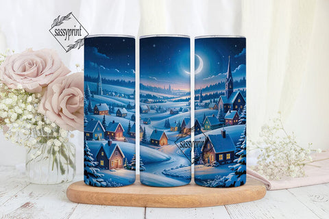 Moonlit Winter Village Night Tumbler Sublimation sassyprint 