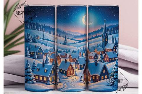Moonlit Winter Village Night Tumbler Sublimation sassyprint 