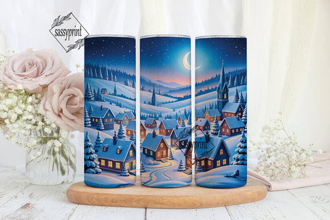 Moonlit Winter Village Night Tumbler Sublimation sassyprint 