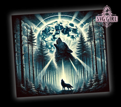 Moonlit Wolf Full Moon 20oz Tumbler, Wolf Tumbler, Moonlit Wolf Design, Sublimation Wrap, 20oz Tumbler, Night Sky Tumbler, Animal Art Gift Sublimation SvggirlplusArt 