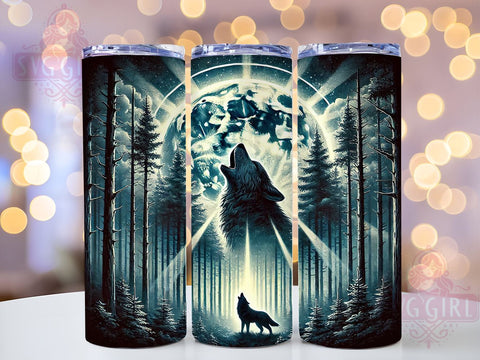 Moonlit Wolf Full Moon 20oz Tumbler, Wolf Tumbler, Moonlit Wolf Design, Sublimation Wrap, 20oz Tumbler, Night Sky Tumbler, Animal Art Gift Sublimation SvggirlplusArt 