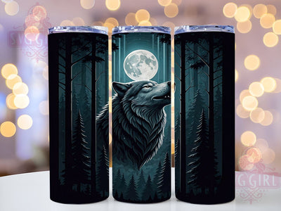 Moonlit Wolf Full Moon 20oz Tumbler, Wolf Tumbler, Moonlit Wolf Design, Sublimation Wrap, 20oz Tumbler, Night Sky Tumbler, Animal Art Gift Sublimation SvggirlplusArt 