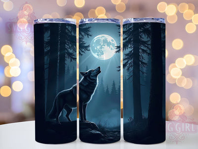 Moonlit Wolf Full Moon 20oz Tumbler, Wolf Tumbler, Moonlit Wolf Design, Sublimation Wrap, 20oz Tumbler, Night Sky Tumbler, Animal Art Gift Sublimation SvggirlplusArt 