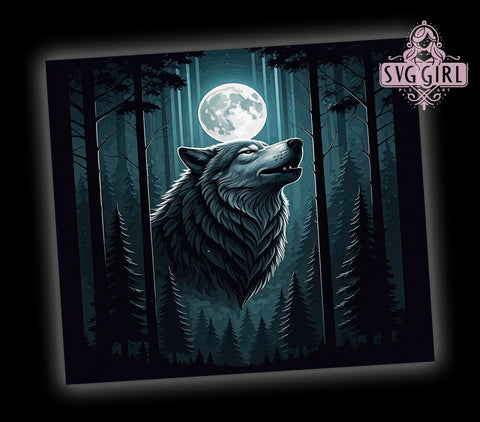 Moonlit Wolf Full Moon 20oz Tumbler, Wolf Tumbler, Moonlit Wolf Design, Sublimation Wrap, 20oz Tumbler, Night Sky Tumbler, Animal Art Gift Sublimation SvggirlplusArt 
