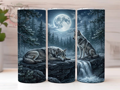 Moonlit Wolf Waterfall 20oz Tumbler, Moonlit Wolf, Wolf Waterfall, Wolf Tumbler, 20oz Tumbler, Moonlit Tumbler, Waterfall Tumbler, Tumbler Wrap Sublimation Lara' s Designs 