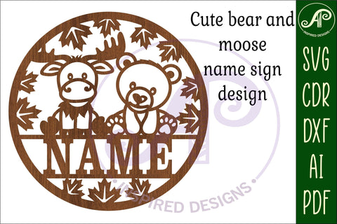 Moose and Bear name sign svg laser cut template SVG APInspireddesigns 