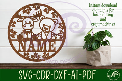 Moose and Bear name sign svg laser cut template SVG APInspireddesigns 