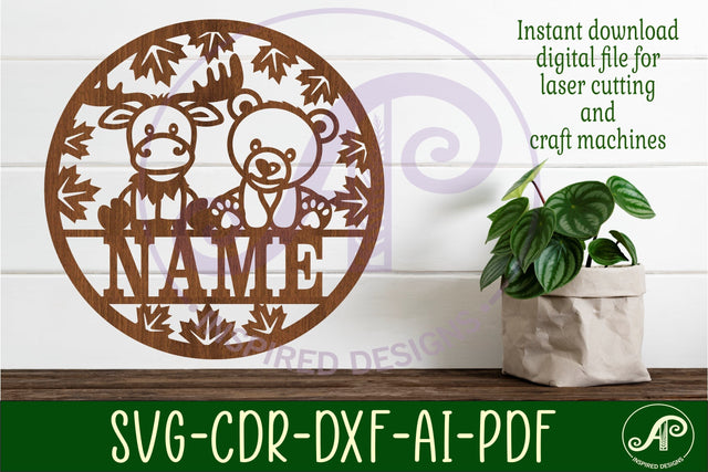 Moose and Bear name sign svg laser cut template SVG APInspireddesigns 