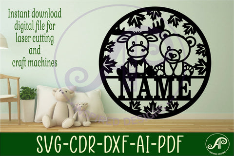 Moose and Bear name sign svg laser cut template SVG APInspireddesigns 