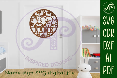 Moose and Bear name sign svg laser cut template SVG APInspireddesigns 