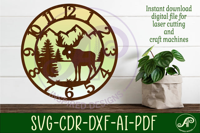 Moose clock wall clock laser cut files SVG APInspireddesigns 
