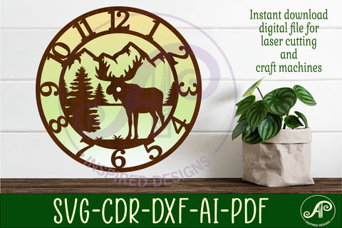 Moose clock wall clock laser cut files SVG APInspireddesigns 