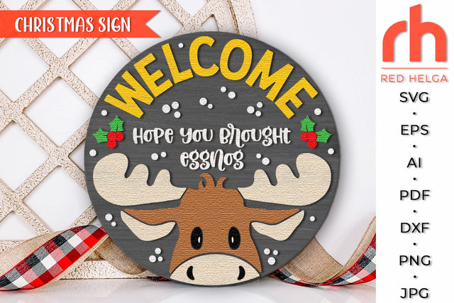 Moose Face Door Sign, Christmas Hanger Cut File, Xmas Decor SVG RedHelgaArt 