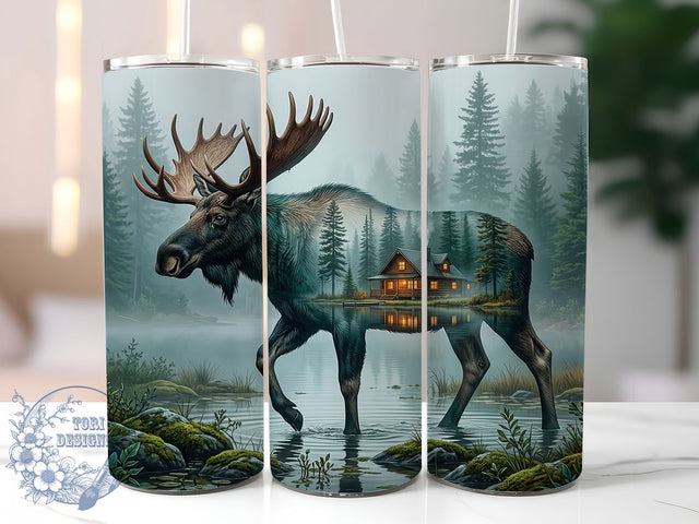 Moose Forest Cabin 20oz Tumbler, Moose Forest, Forest Cabin, Moose Tumbler, 20oz Tumbler, Cabin Tumbler, Wildlife Tumbler, Tumbler Wrap Sublimation ToriDesigns 