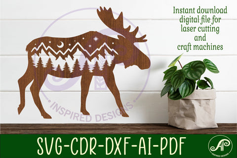 Moose forest scene wall art sign, SVG file. vector SVG APInspireddesigns 