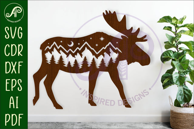 Moose forest scene wall art sign, SVG file. vector SVG APInspireddesigns 