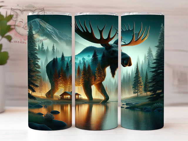 Moose Hunting Forest Nature Tumbler, Nature Sublimation Design, Wildlife Cup Art, 20oz Outdoor Tumbler, Rustic Moose Mug, Stylish Hunting Cup, Cozy Forest Wrap Sublimation Lara' s Designs 