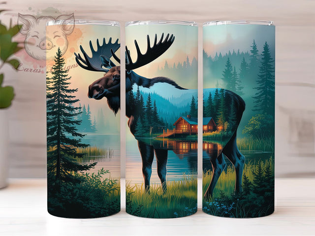 Moose Hunting Forest Nature Tumbler, Nature Sublimation Design, Wildlife Cup Art, 20oz Outdoor Tumbler, Rustic Moose Mug, Stylish Hunting Cup, Cozy Forest Wrap Sublimation Lara' s Designs 