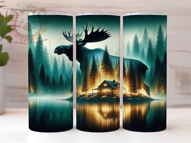 Moose Hunting Forest Nature Tumbler, Nature Sublimation Design, Wildlife Cup Art, 20oz Outdoor Tumbler, Rustic Moose Mug, Stylish Hunting Cup, Cozy Forest Wrap Sublimation Lara' s Designs 