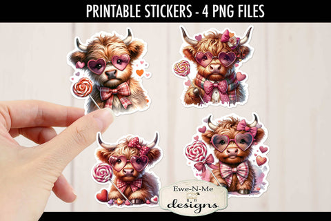 Moose In Hats with Hearts Printable Valentine Stickers | 4 PNG Stickers Sublimation Ewe-N-Me Designs 