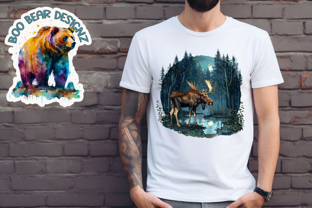 Moose in Wilderness Clipart Sublimation Boo Bear Designz 