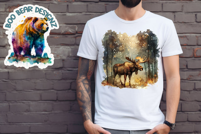 Moose in Wilderness Clipart Sublimation Boo Bear Designz 