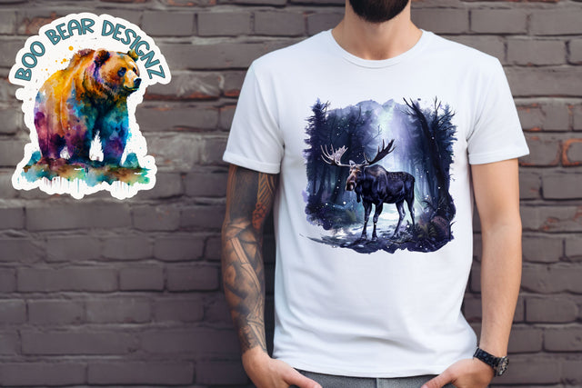 Moose in Wilderness Clipart Sublimation Boo Bear Designz 