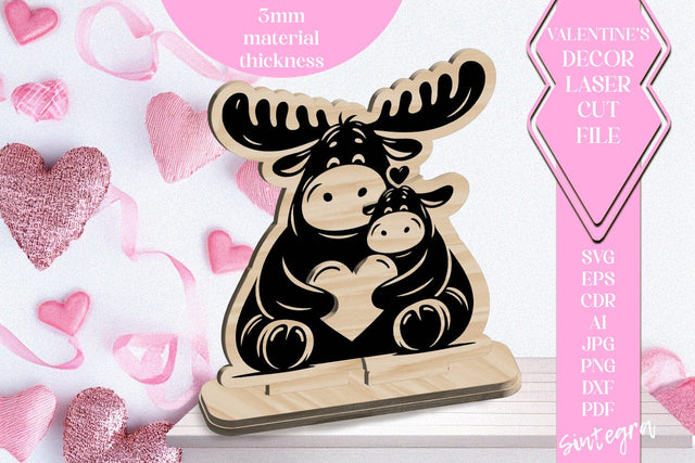 Moose Love Valentine Ornament Laser Cut SVG v2 SVG Sintegra 