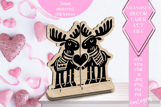 Moose Love Valentine Ornament Laser Cut SVG v4 SVG Sintegra 