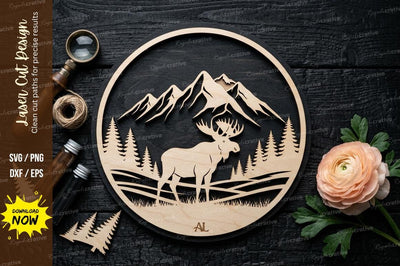 Moose Mountain Scene laser Cut svg Cutting file SVG Regulrcrative 