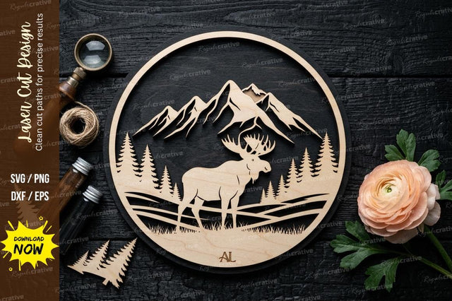 Moose Mountain Scene laser Cut svg Cutting file SVG Regulrcrative 