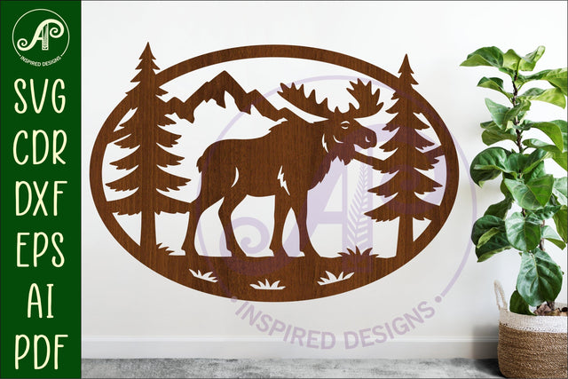 Moose mountain scene Oval wall sign laser cut file SVG APInspireddesigns 