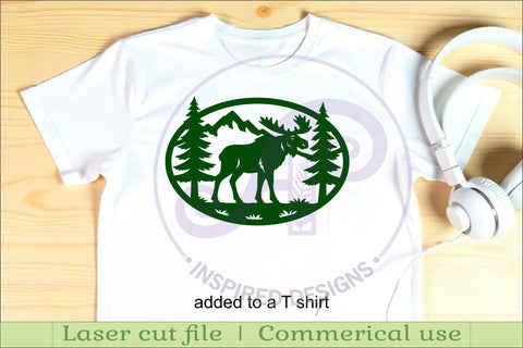 Moose mountain scene Oval wall sign laser cut file SVG APInspireddesigns 