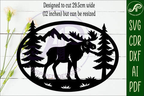 Moose mountain scene Oval wall sign laser cut file SVG APInspireddesigns 
