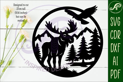 Moose mountain scene wall sign svg laser cut SVG APInspireddesigns 